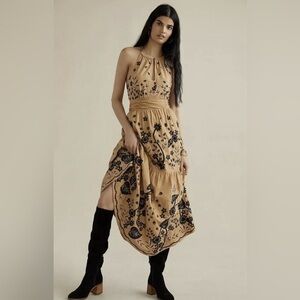 New nwt anthropologie Maeve Veruschka Embroidered Maxi Dress in Honey  Size 6
